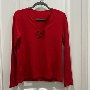 Carolina Herrera Red Bow Longsleeve Top Sz M
